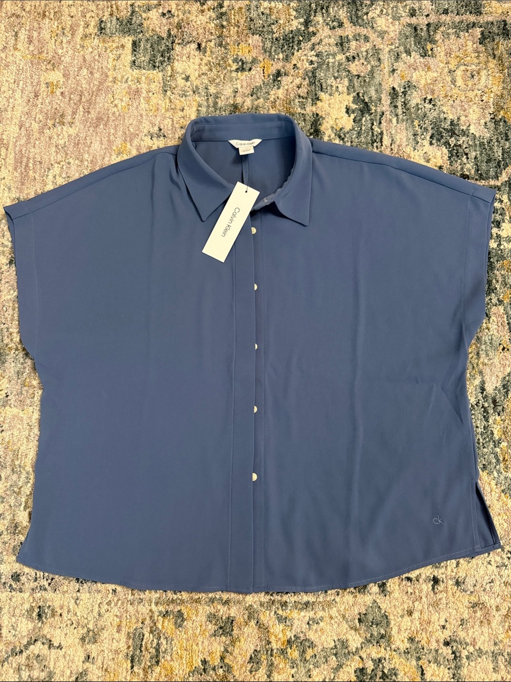 Calvin Klein Dusty Blue Button-Up Boxy Top